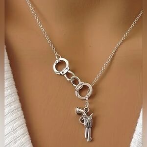 Handcuff and Gun Pendant Necklace